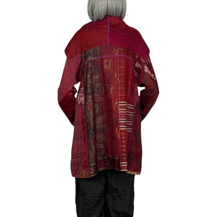 VINTAGE SILK KANTHA PATCH A-LINE COAT