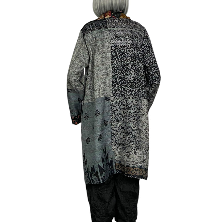 VINTAGE SILK KANTHA POCKET MEDIUM COAT