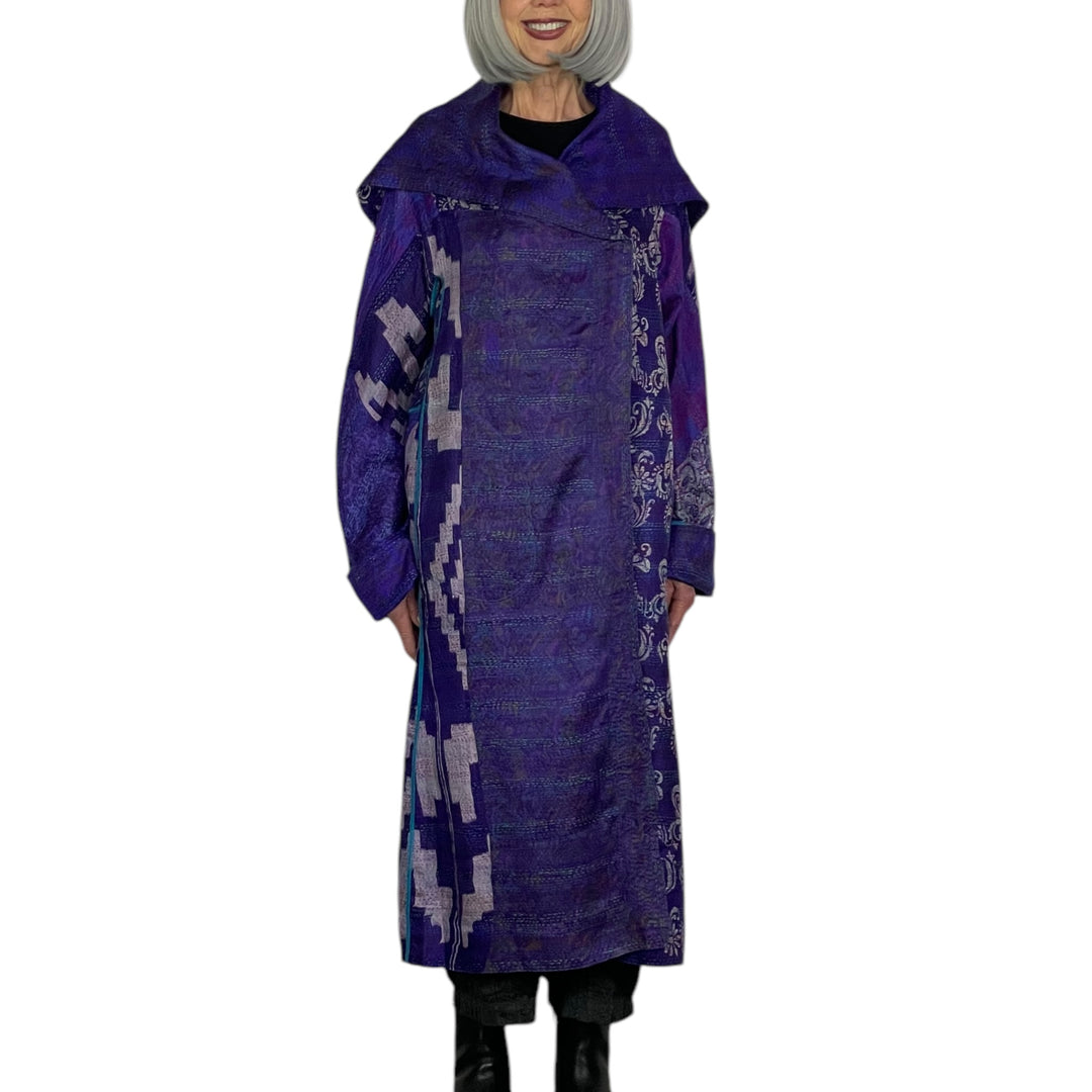 VINTAGE SILK KANTHA A-LINE LONG COAT