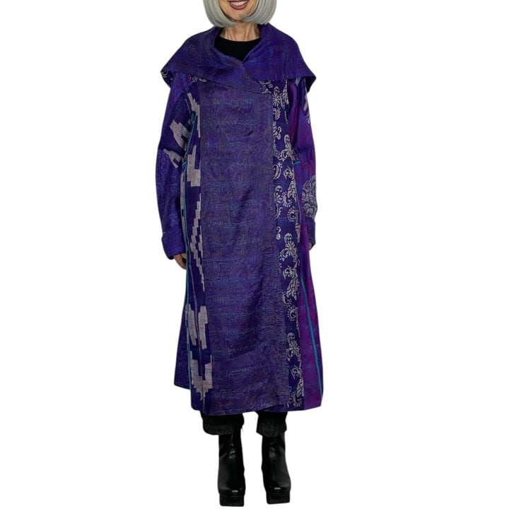 VINTAGE SILK KANTHA A-LINE LONG COAT