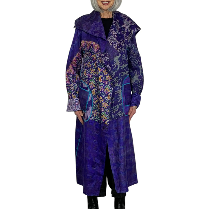 VINTAGE SILK KANTHA A-LINE LONG COAT