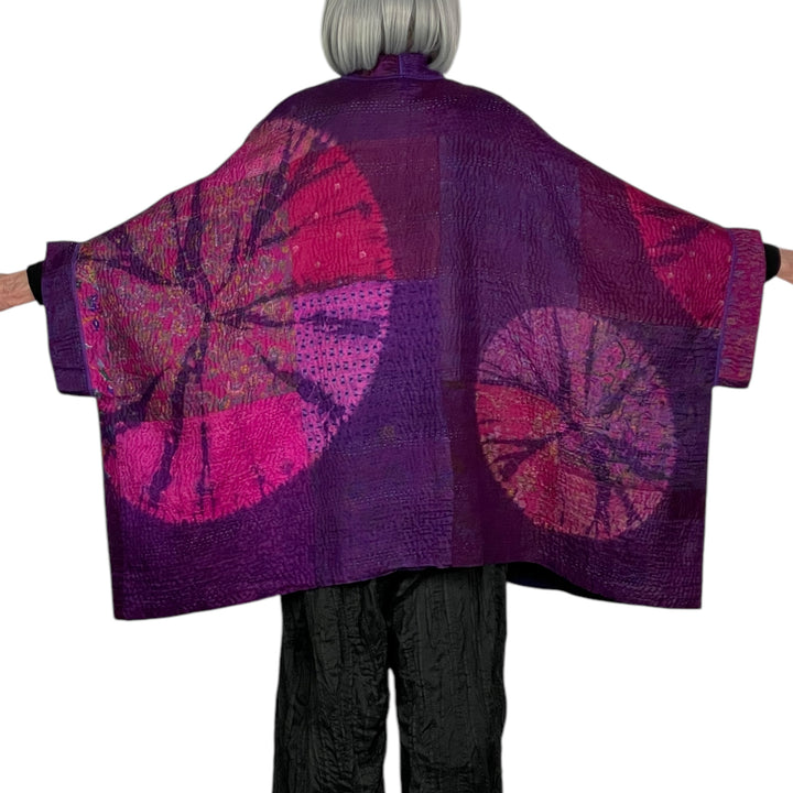 SHIBORI TIE-DYE DOUBLE COLLAR PONCHO