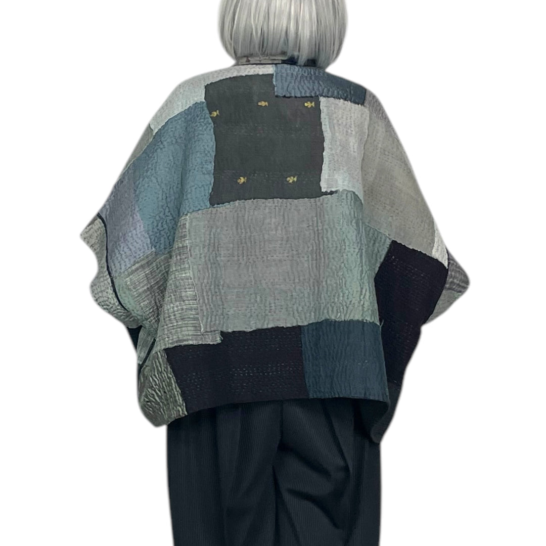 TWO TONE PATCH MINI PONCHO