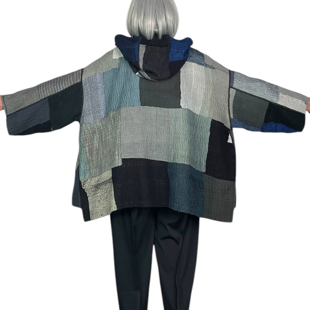 TWO TONE HOODIE PONCHO JACKET