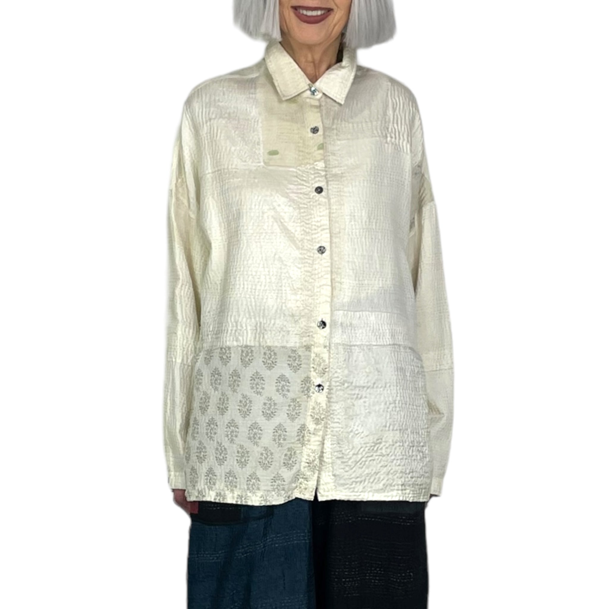 Mieko Mintz Patch newest Button Front Lightweight Top Cream (One Size)